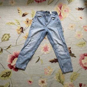 Hollister Floral  Blue Ankle Cropped Jeans
